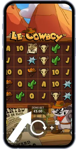 Le Cowboy bet selection display showing demo bet amount with adjustment controls