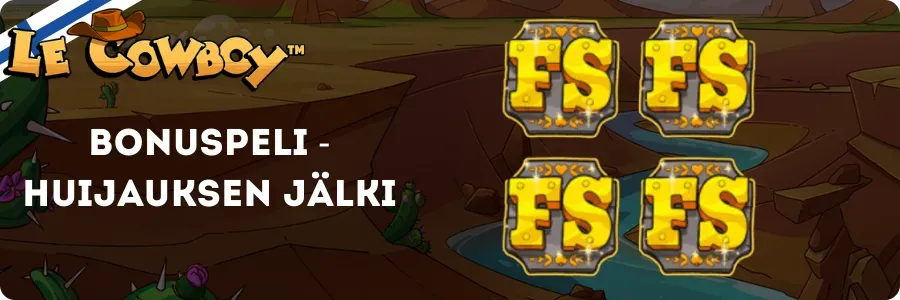 Le Cowboy Trail of Trickery -bonuspeli, jossa on 4 FS-scatter-symbolia