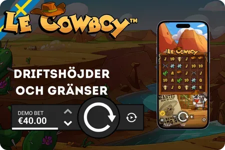 Le Cowboy insatsnivåer och gränser med visning av insats i SEK och uppdateringsknapp